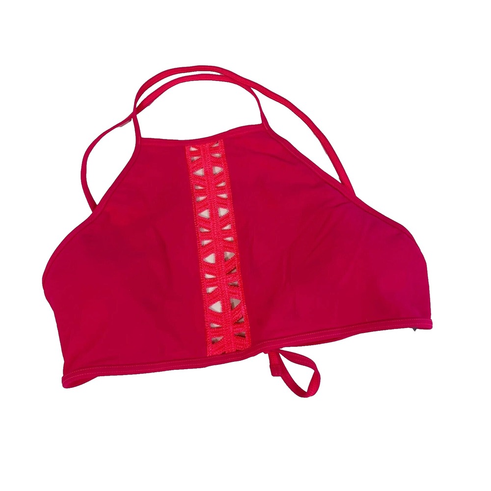 Aerie Crop‎ Bikini Top Womens M Pink Cross Strap Back Tie Front Keyholes Padded